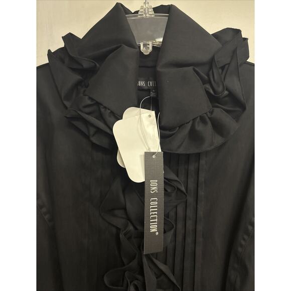 DONS COLLECTION‎ Ruffled GOTHIC Fitted Stretchy Ruffled Trench COAT M Black NWT - Picture 4 of 13